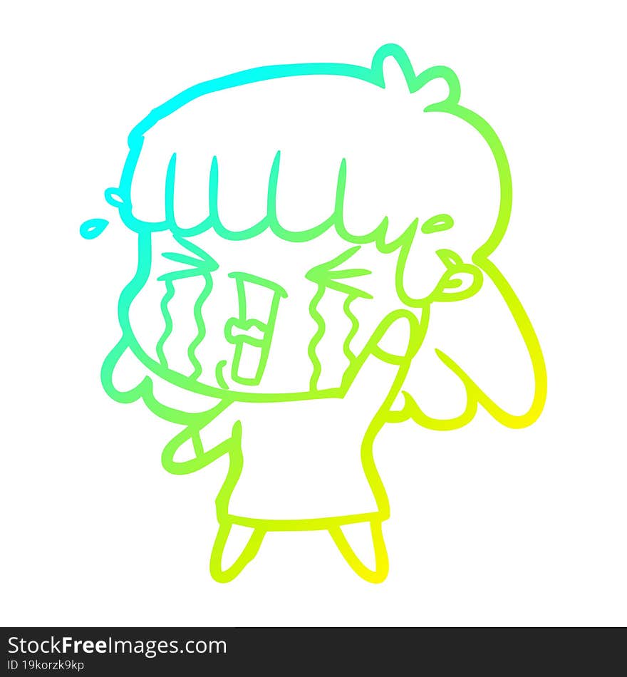 Cold Gradient Line Drawing Cartoon Woman In Tears