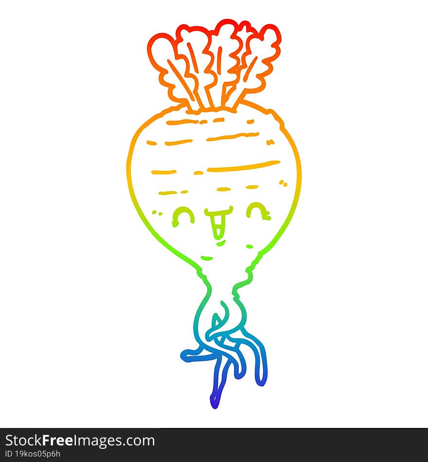 rainbow gradient line drawing of a cartoon turnip