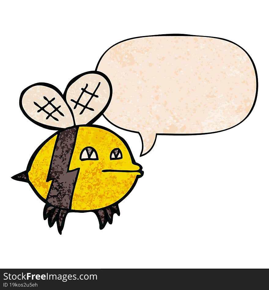 Cartoon Bee And Speech Bubble In Retro Texture Style