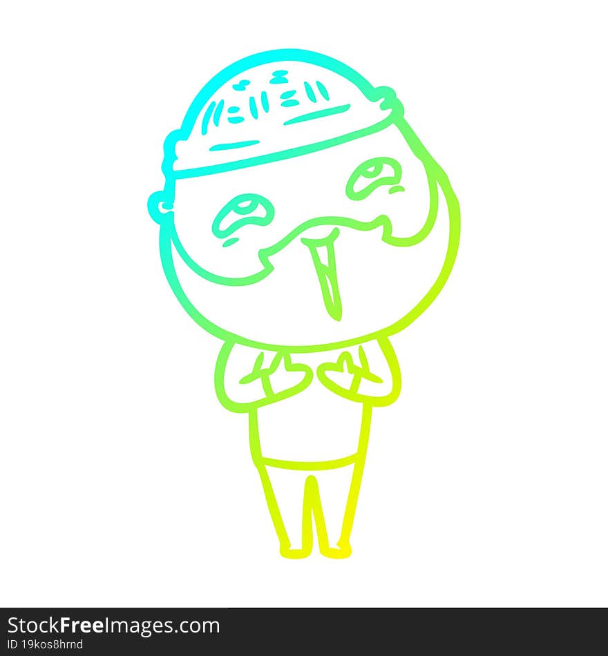 cold gradient line drawing cartoon happy bearded man