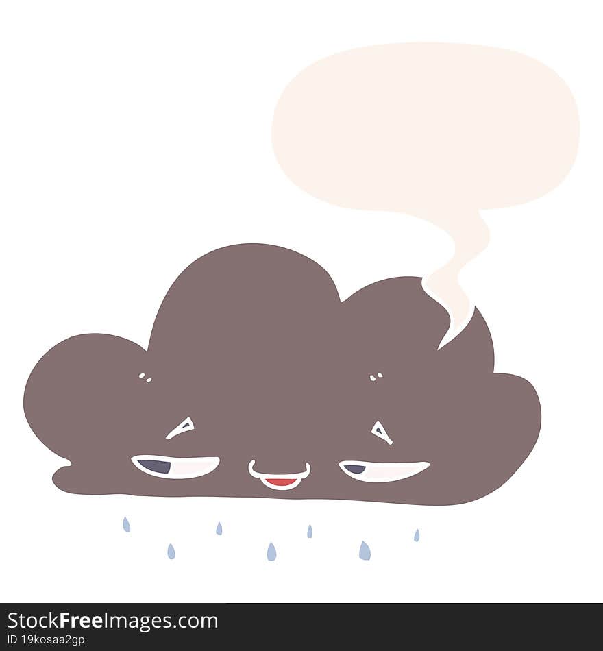 cartoon rain cloud and speech bubble in retro style