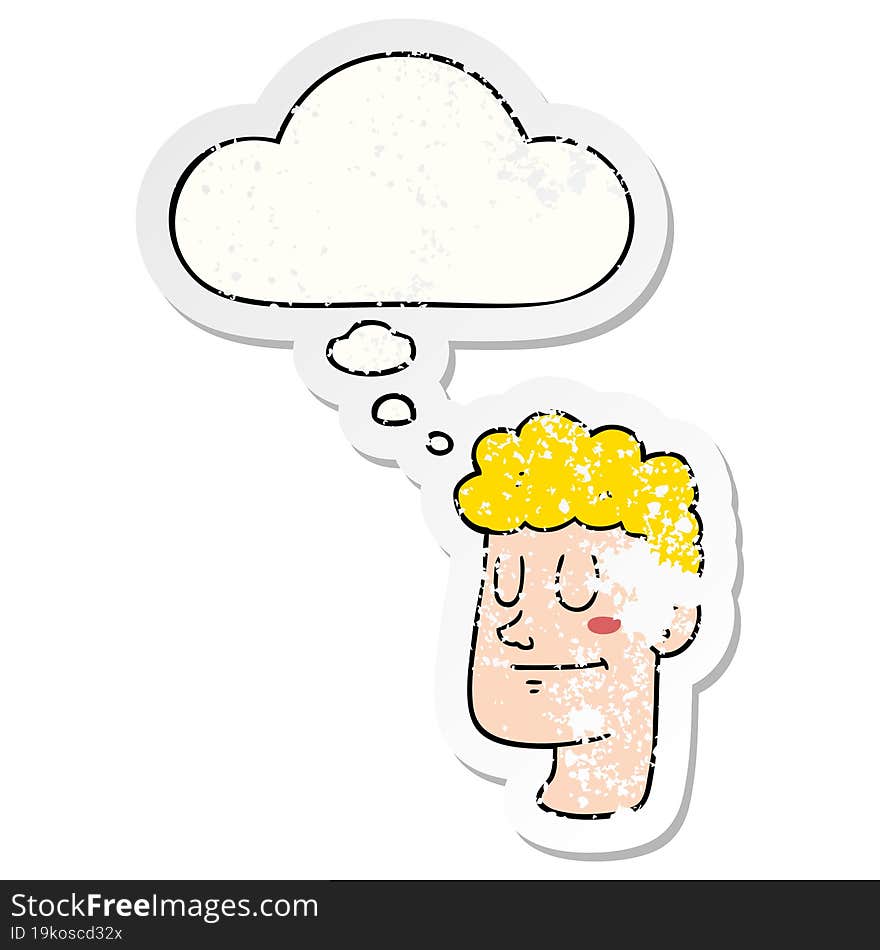 cartoon male face with thought bubble as a distressed worn sticker