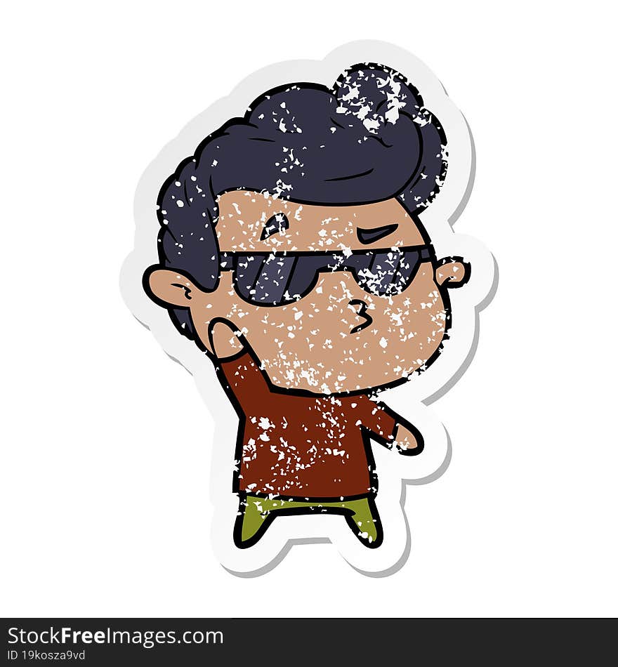 distressed sticker of a cartoon cool guy