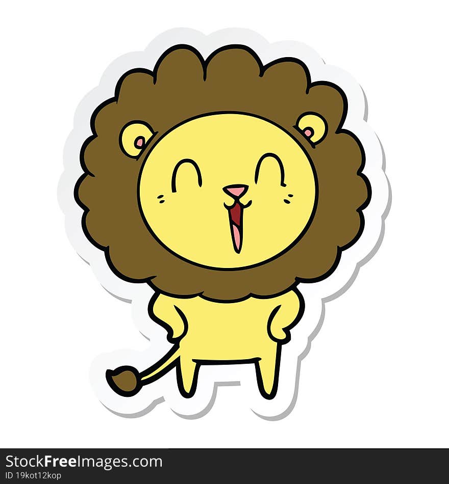 sticker of a laughing lion cartoon