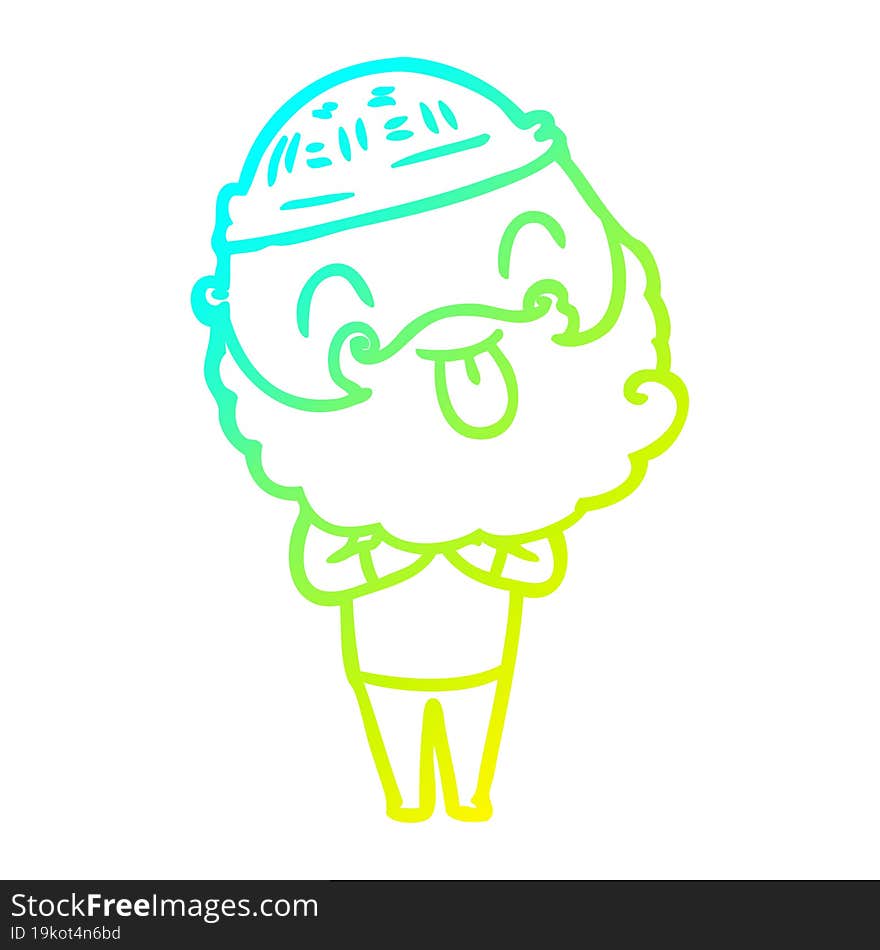 cold gradient line drawing man with beard sticking out tongue