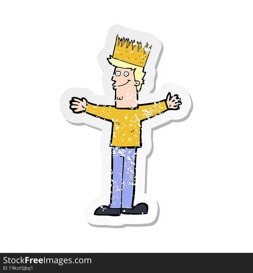 retro distressed sticker of a cartoon man wearing crown