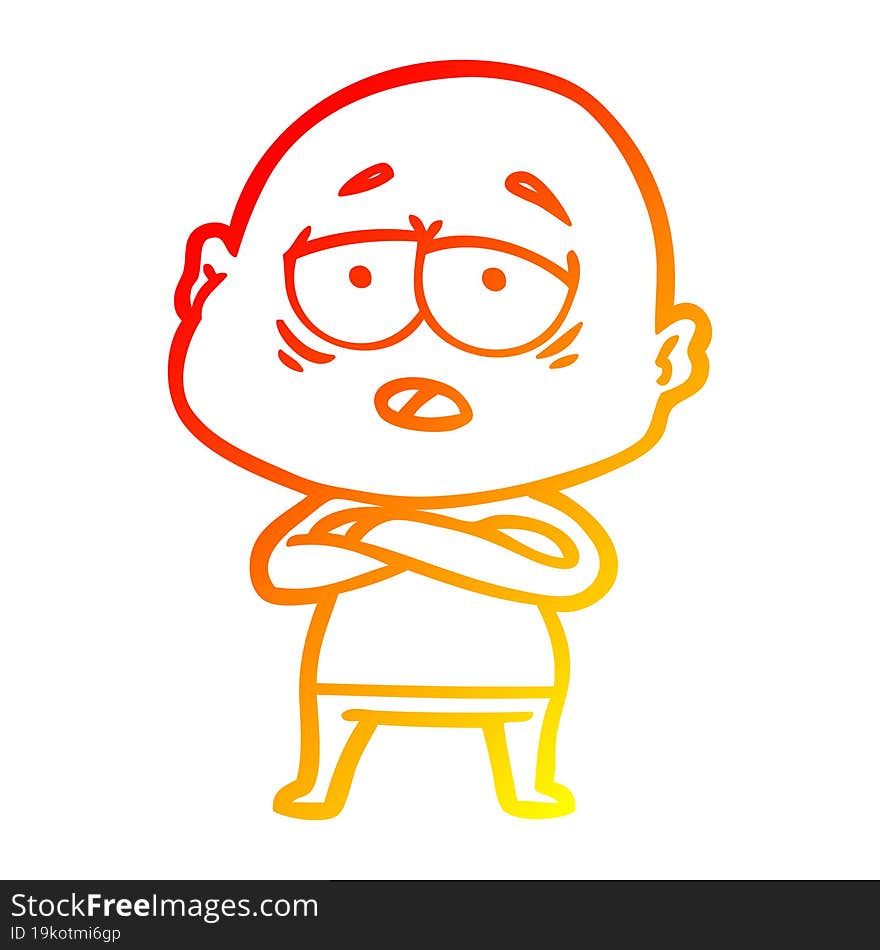 Warm Gradient Line Drawing Cartoon Tired Bald Man