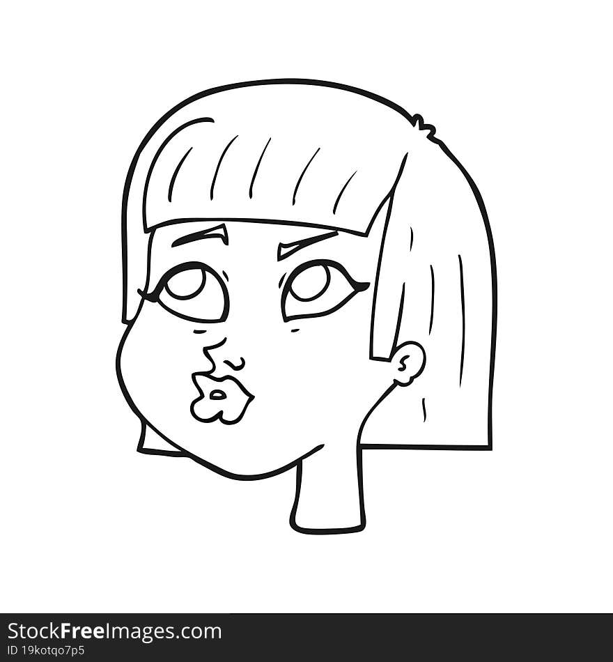 black and white cartoon female face