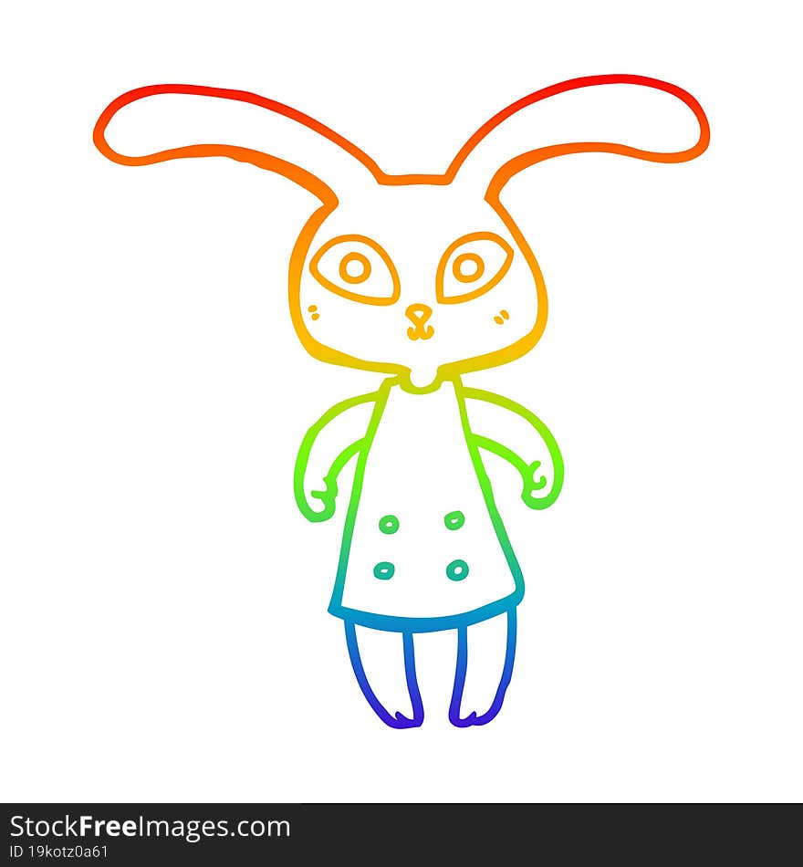 Rainbow Gradient Line Drawing Cute Cartoon Rabbit