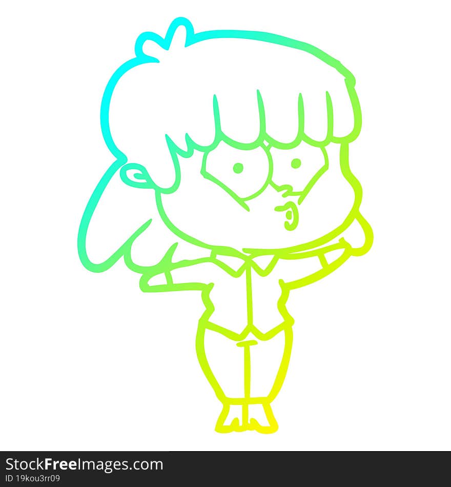 cold gradient line drawing cartoon whistling girl