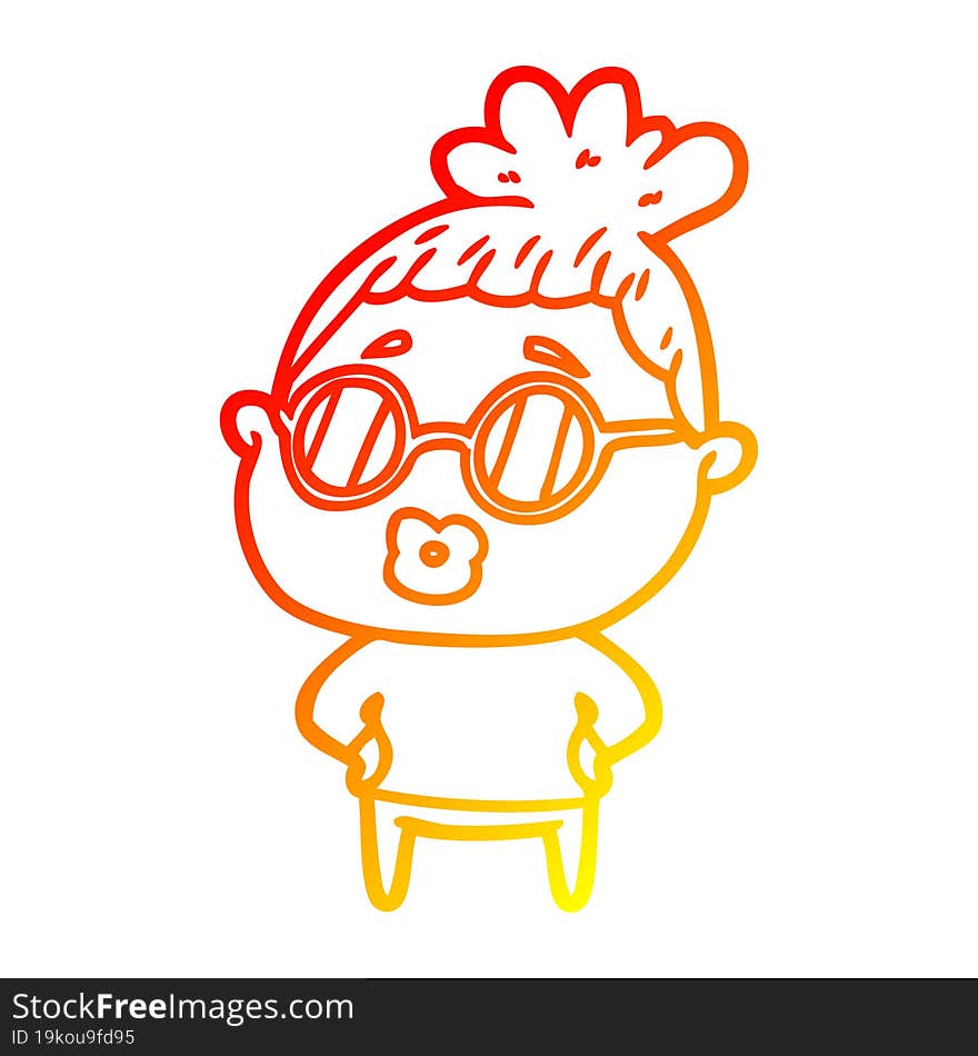 warm gradient line drawing cartoon librarian woman wearing spectacles