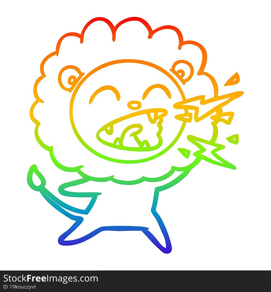 rainbow gradient line drawing cartoon roaring lion