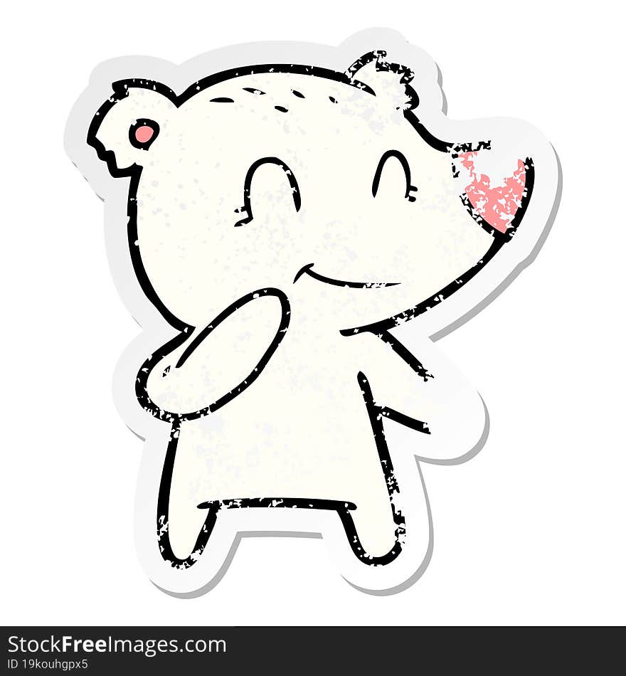 Distressed Sticker Of A Smiling Polar Bear Cartoon