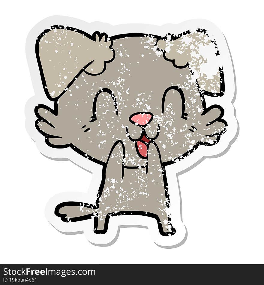 distressed sticker of a laughing cartoon dog