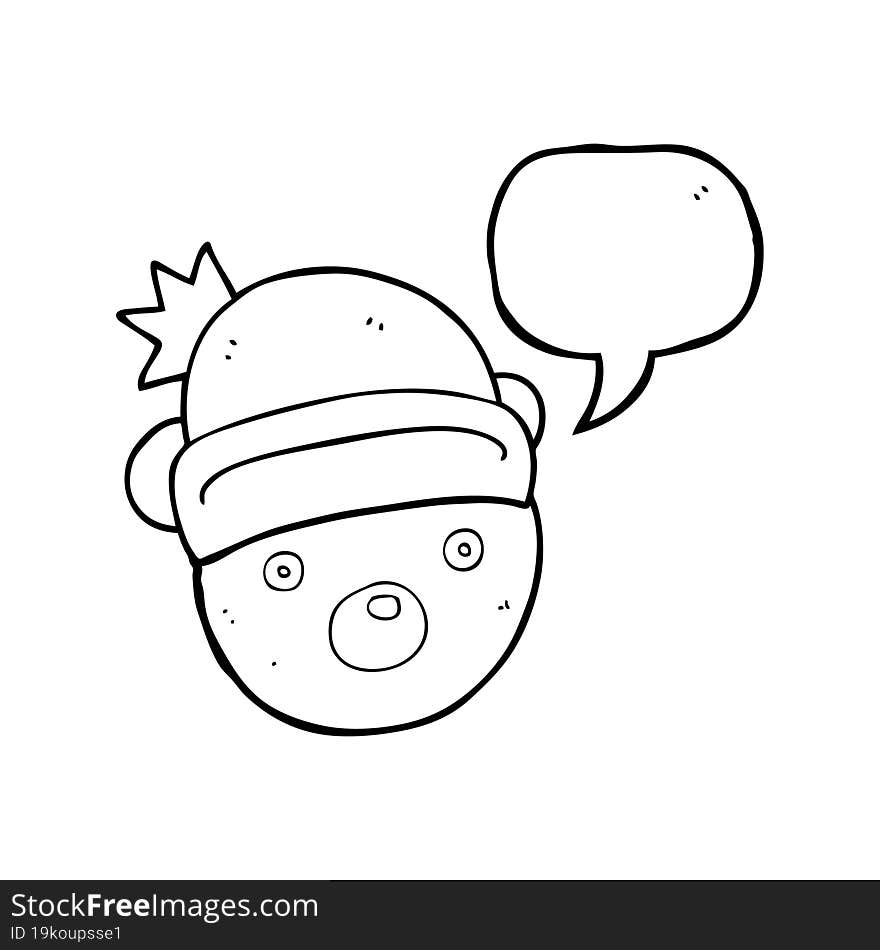 speech bubble cartoon teddy bear wearing christmas hat