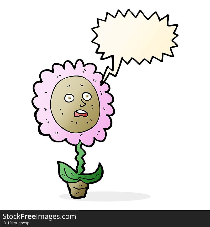 cartoon flower with face with speech bubble