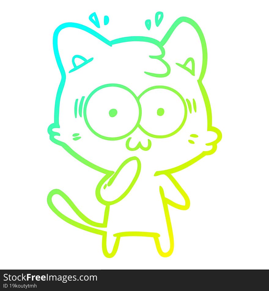 Cold Gradient Line Drawing Cartoon Surprised Cat