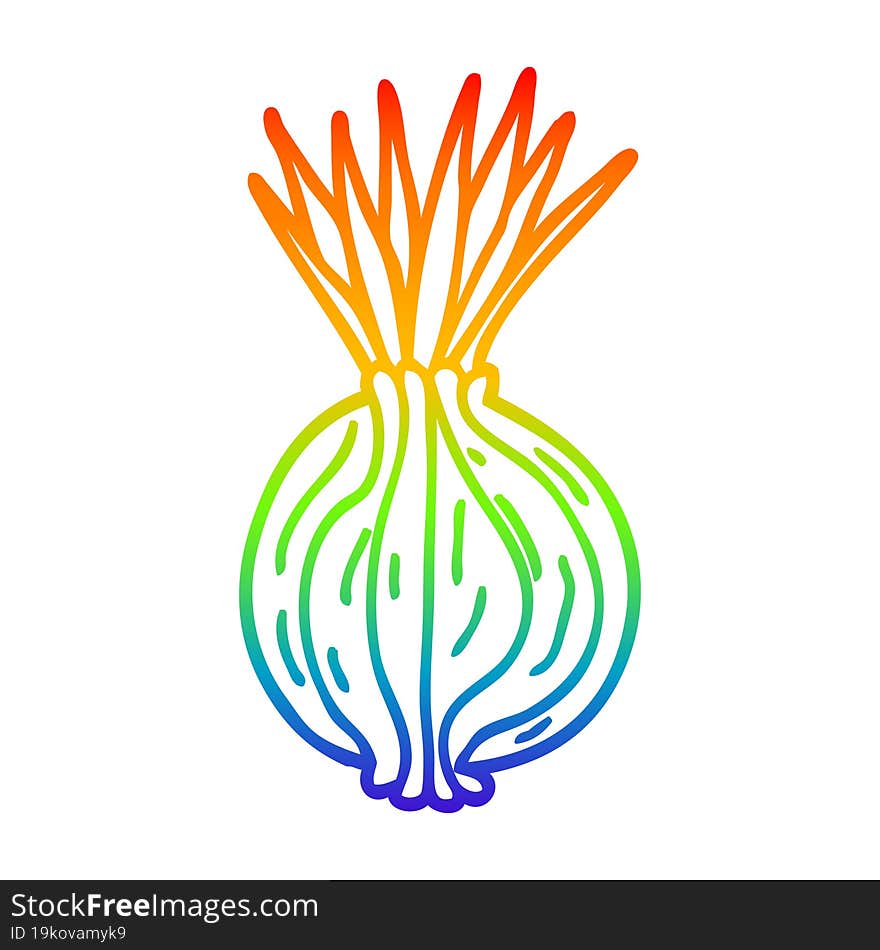 Rainbow Gradient Line Drawing Cartoon Sprouting Onion