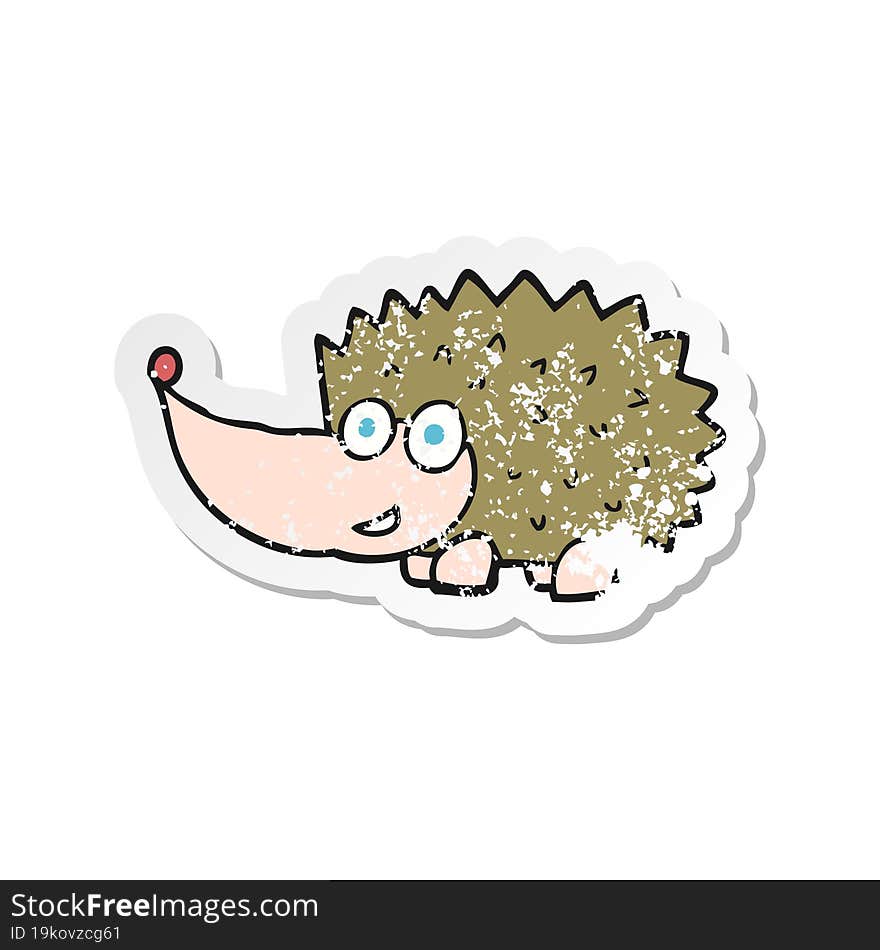 Retro Distressed Sticker Of A Cartoon Hedgehog