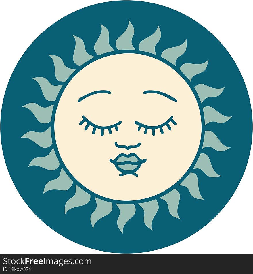 tattoo style icon of a sun with face