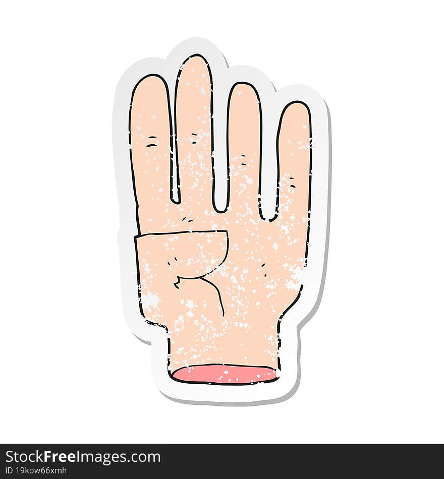 Retro Distressed Sticker Of A Cartoon Hand