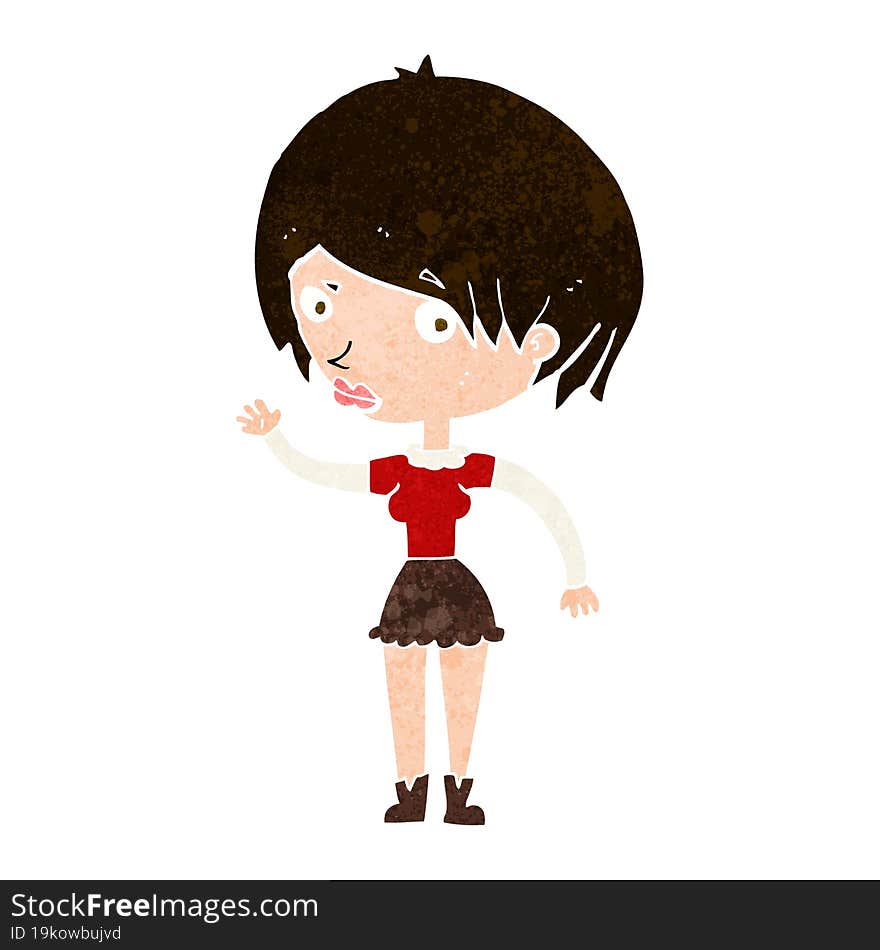 cartoon waving woman