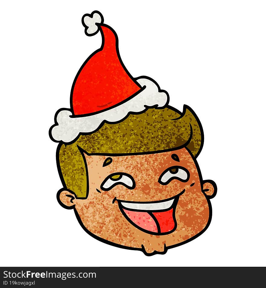 happy hand drawn textured cartoon of a male face wearing santa hat. happy hand drawn textured cartoon of a male face wearing santa hat