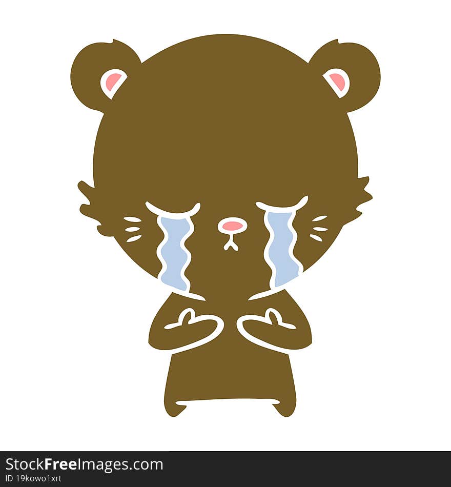 crying flat color style cartoon bear