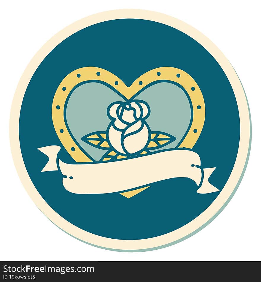 sticker of tattoo in traditional style of a heart rose and banner. sticker of tattoo in traditional style of a heart rose and banner