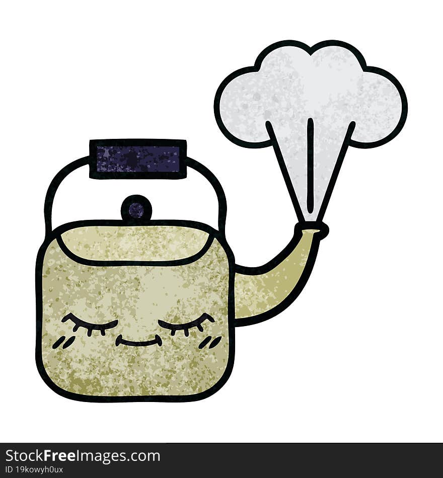 retro grunge texture cartoon of a steaming kettle