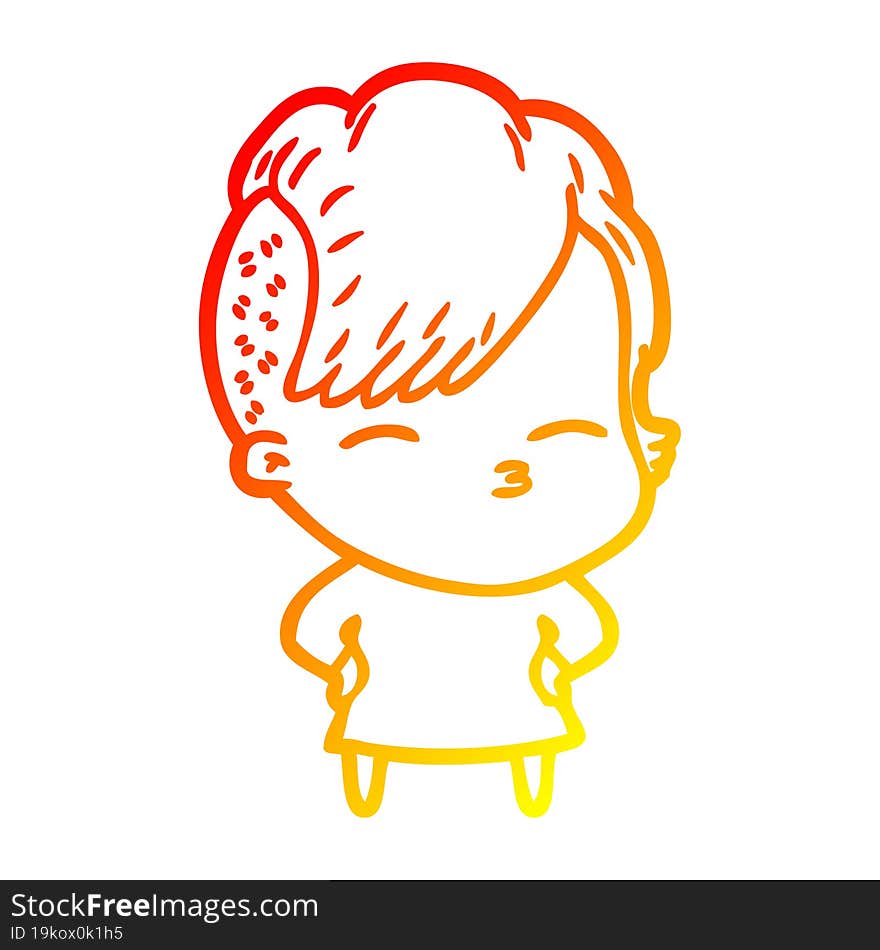 warm gradient line drawing cartoon squinting girl