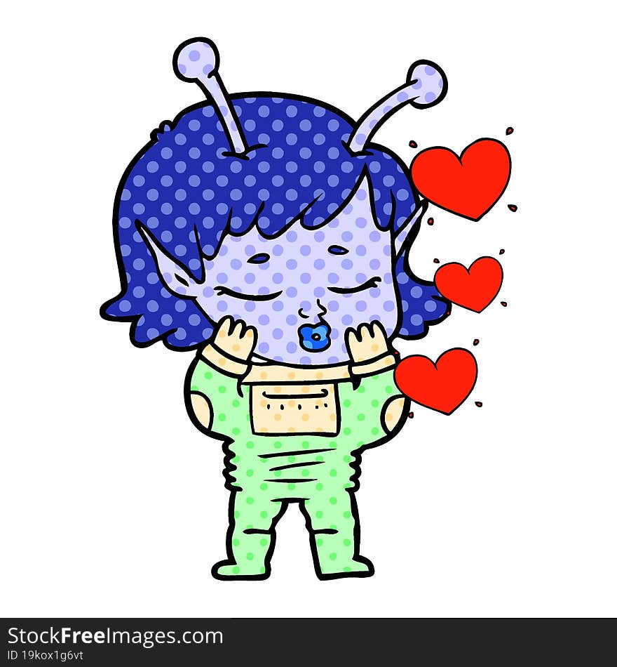 cartoon alien girl in love. cartoon alien girl in love