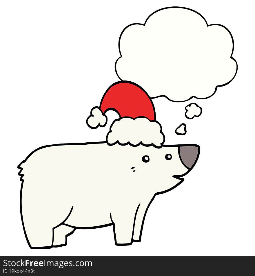 cartoon bear wearing christmas hat and thought bubble