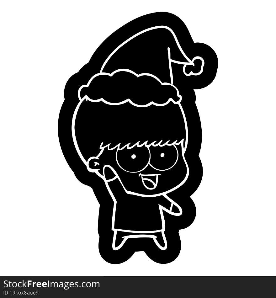 Happy Cartoon Icon Of A Boy Waving Wearing Santa Hat