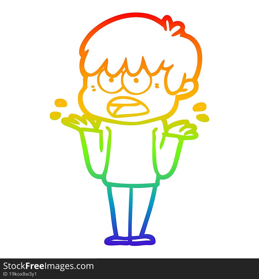 rainbow gradient line drawing worried cartoon boy