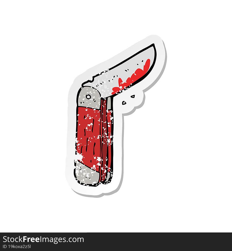 Retro Distressed Sticker Of A Cartoon Bloody Folding Knife