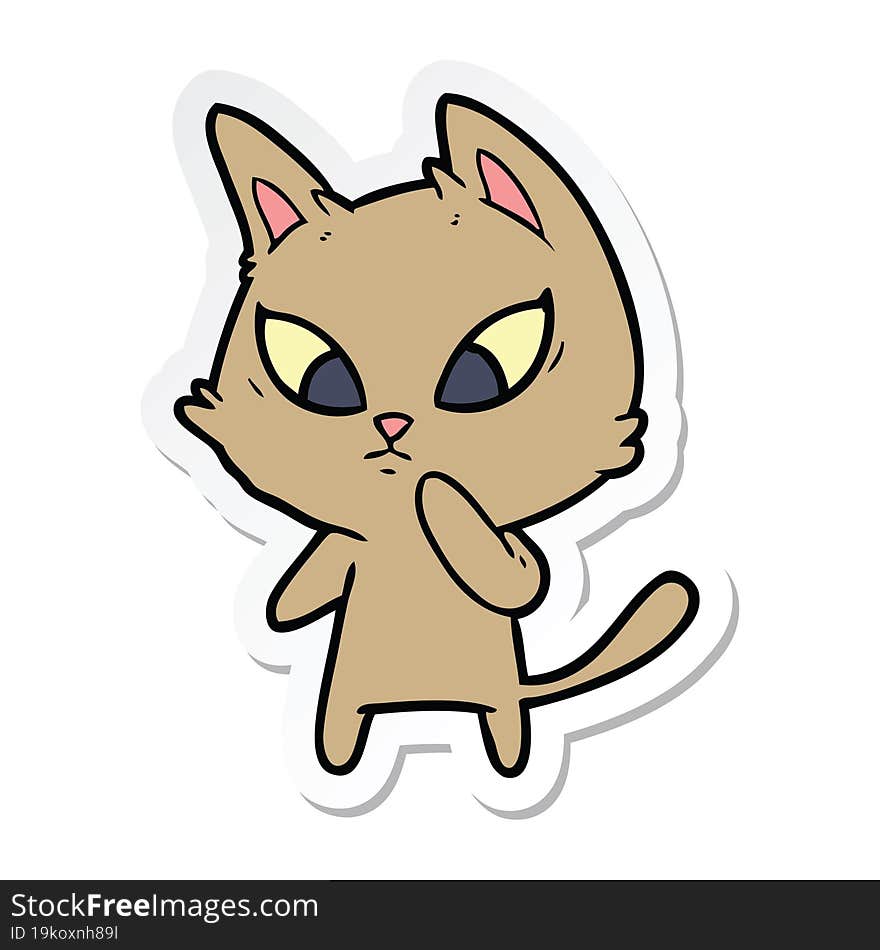 sticker of a confused cartoon cat