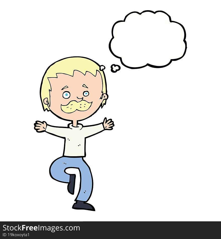 Cartoon Dancing Man With Mustache With Thought Bubble