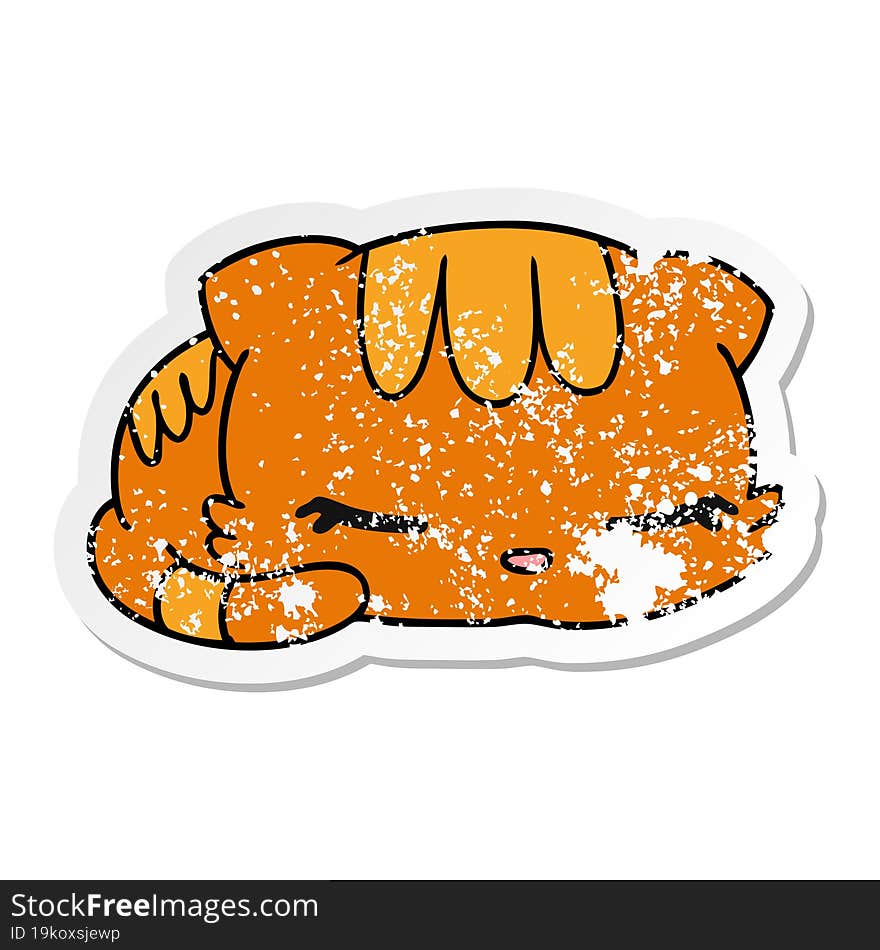 Distressed Sticker Cartoon Kawaii Cute Sleeping Kitten