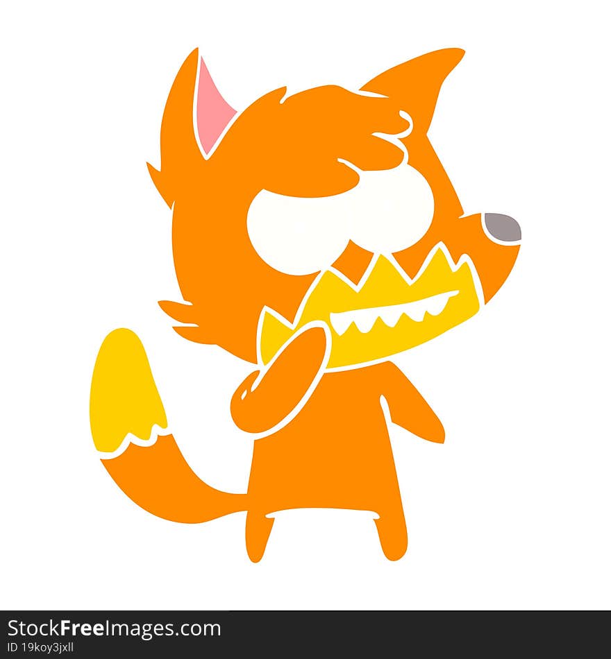 flat color style cartoon grinning fox