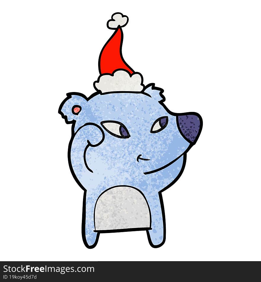 Cute Textured Cartoon Of A Bear Wearing Santa Hat