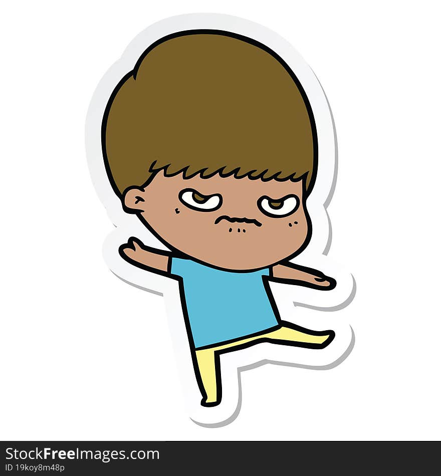 sticker of a annoyed cartoon boy