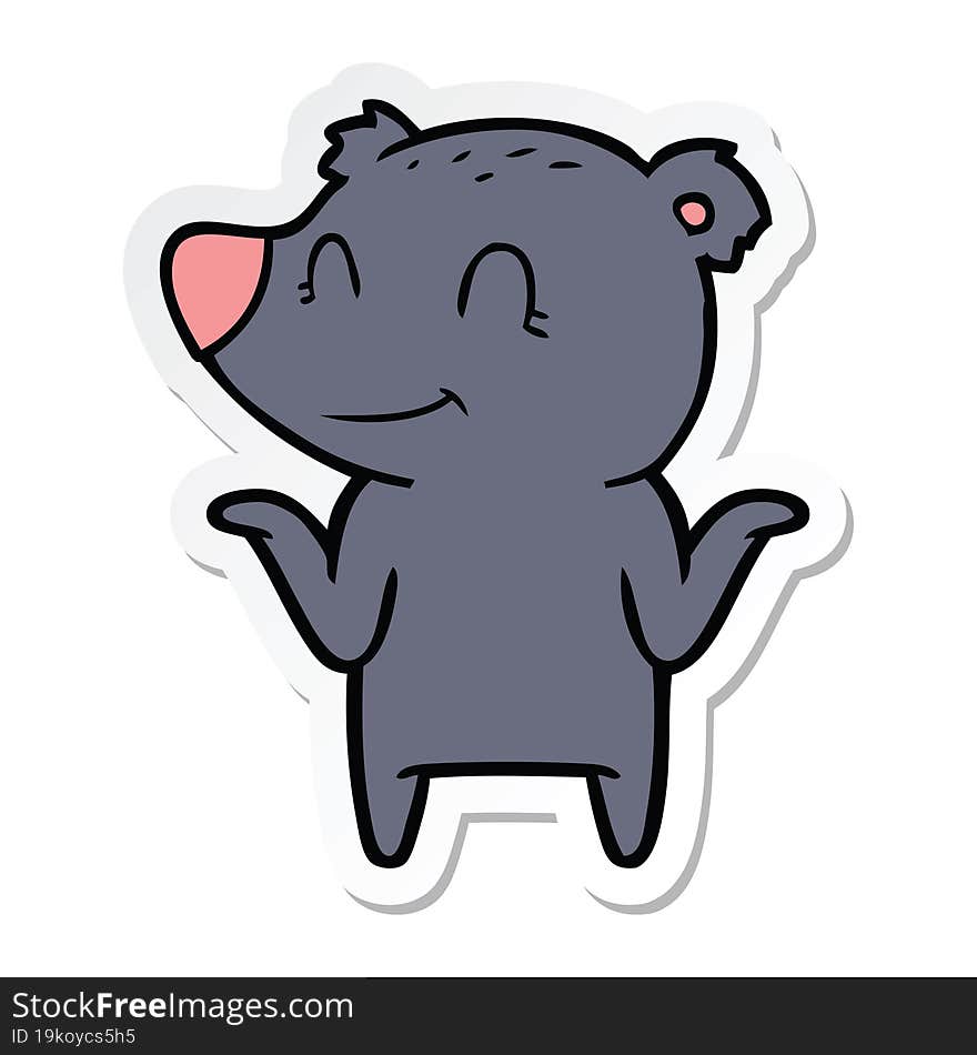 sticker of a smiling bear shrugging shoulders