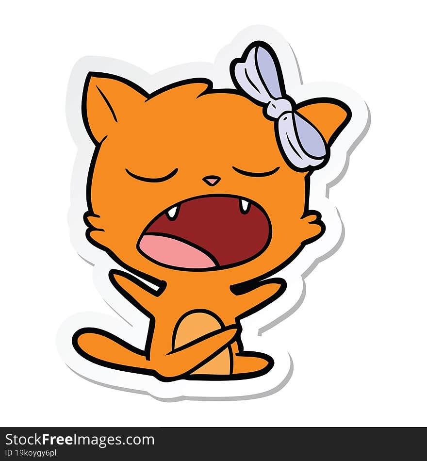 sticker of a cartoon yawning cat