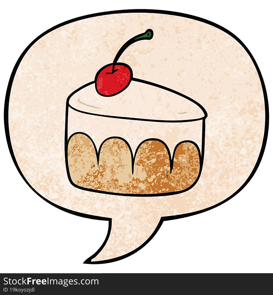 cartoon tasty dessert and speech bubble in retro texture style