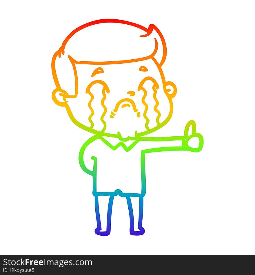 rainbow gradient line drawing of a cartoon man crying