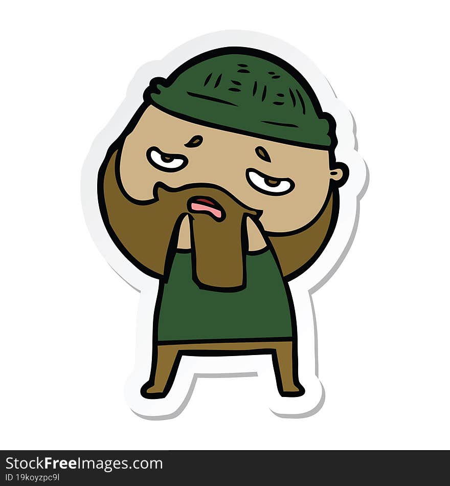 Sticker Of A Cartoon Worried Man With Beard