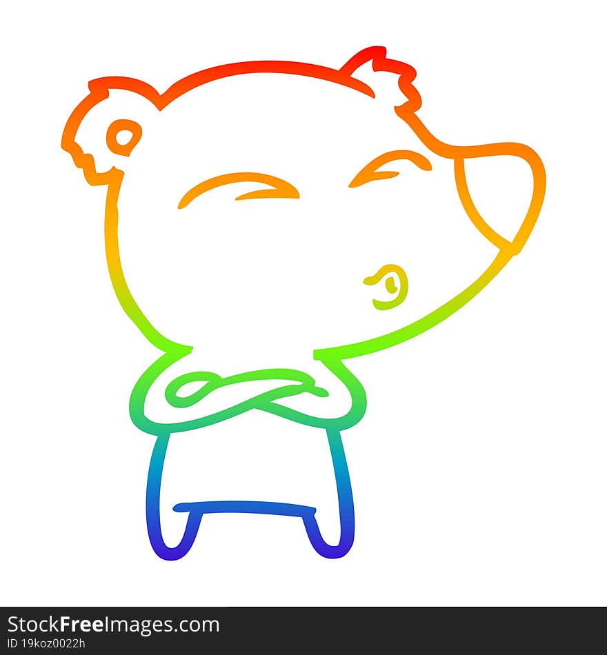 rainbow gradient line drawing cartoon whistling bear