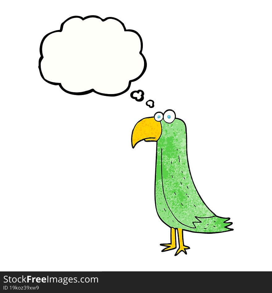 freehand drawn thought bubble textured cartoon parrot