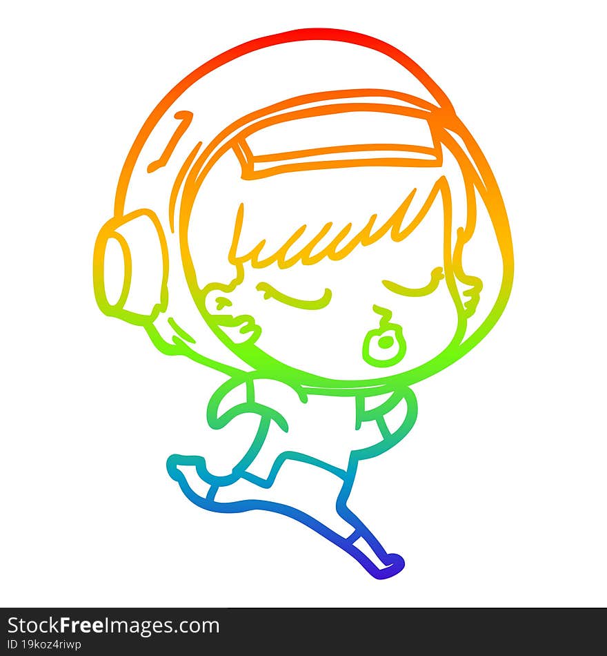 rainbow gradient line drawing cartoon pretty astronaut girl running